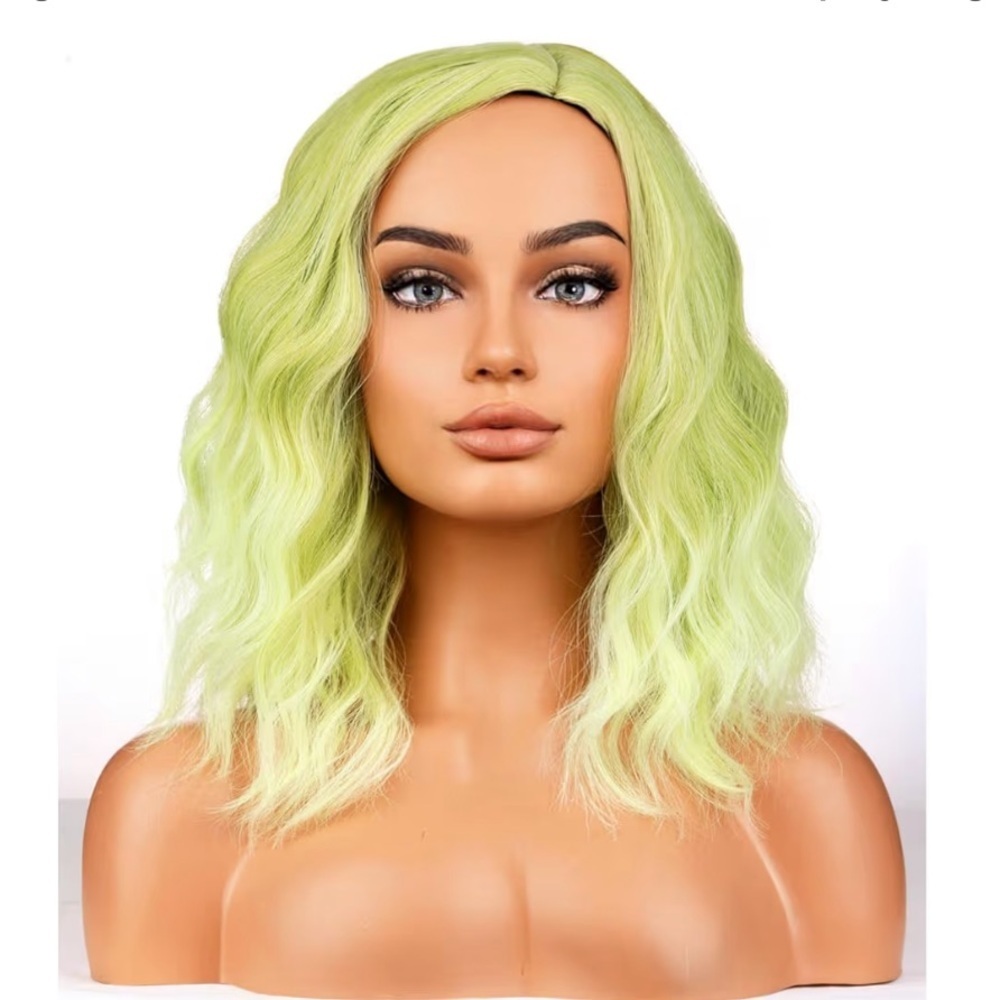 BERON Green Ombre Wigs for Women Short Curly Wavy Hair Wig Girls Green Color